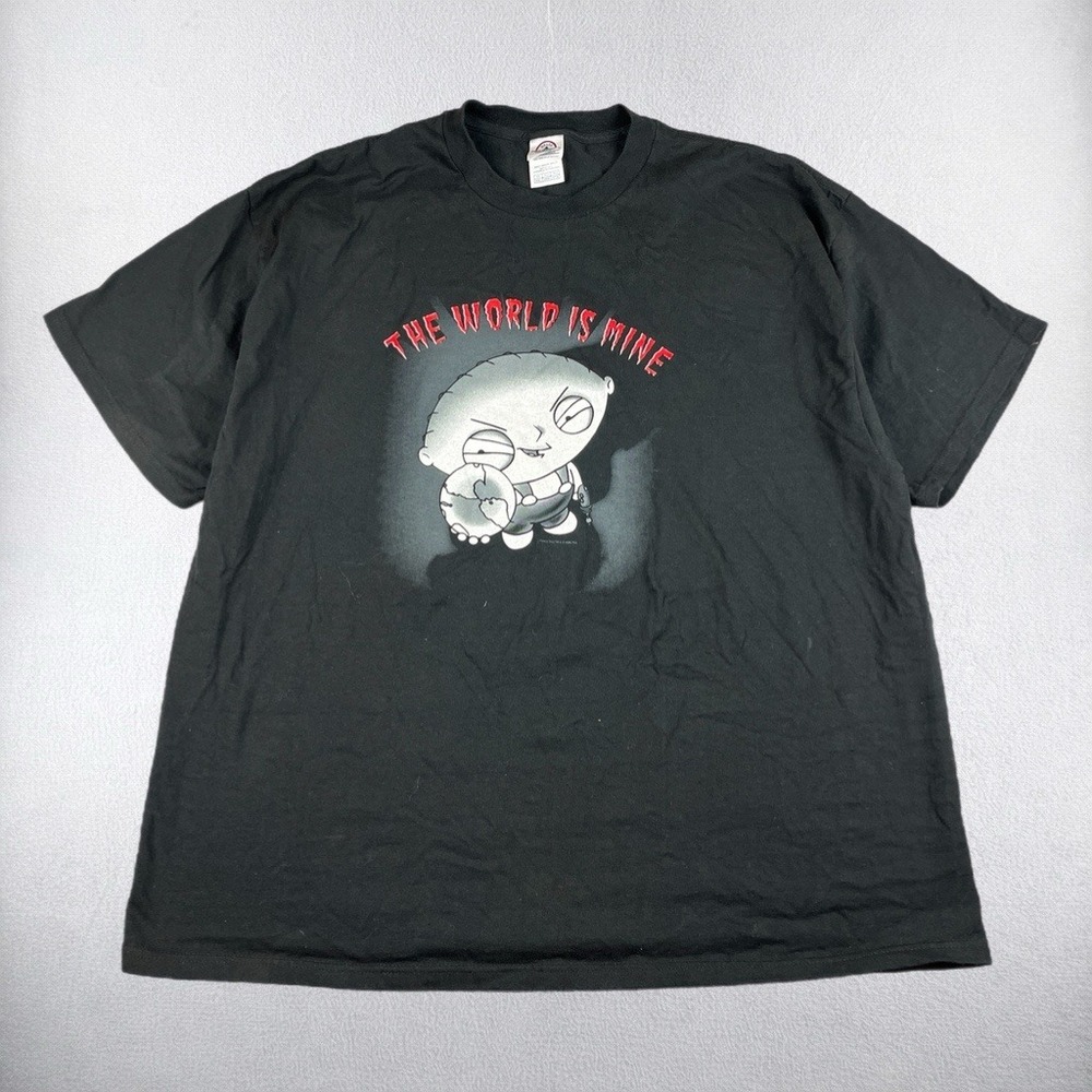 VTG Family Guy Stewie Griffin T-Shirt Mens 2XL The World Is Mine Black Y2K